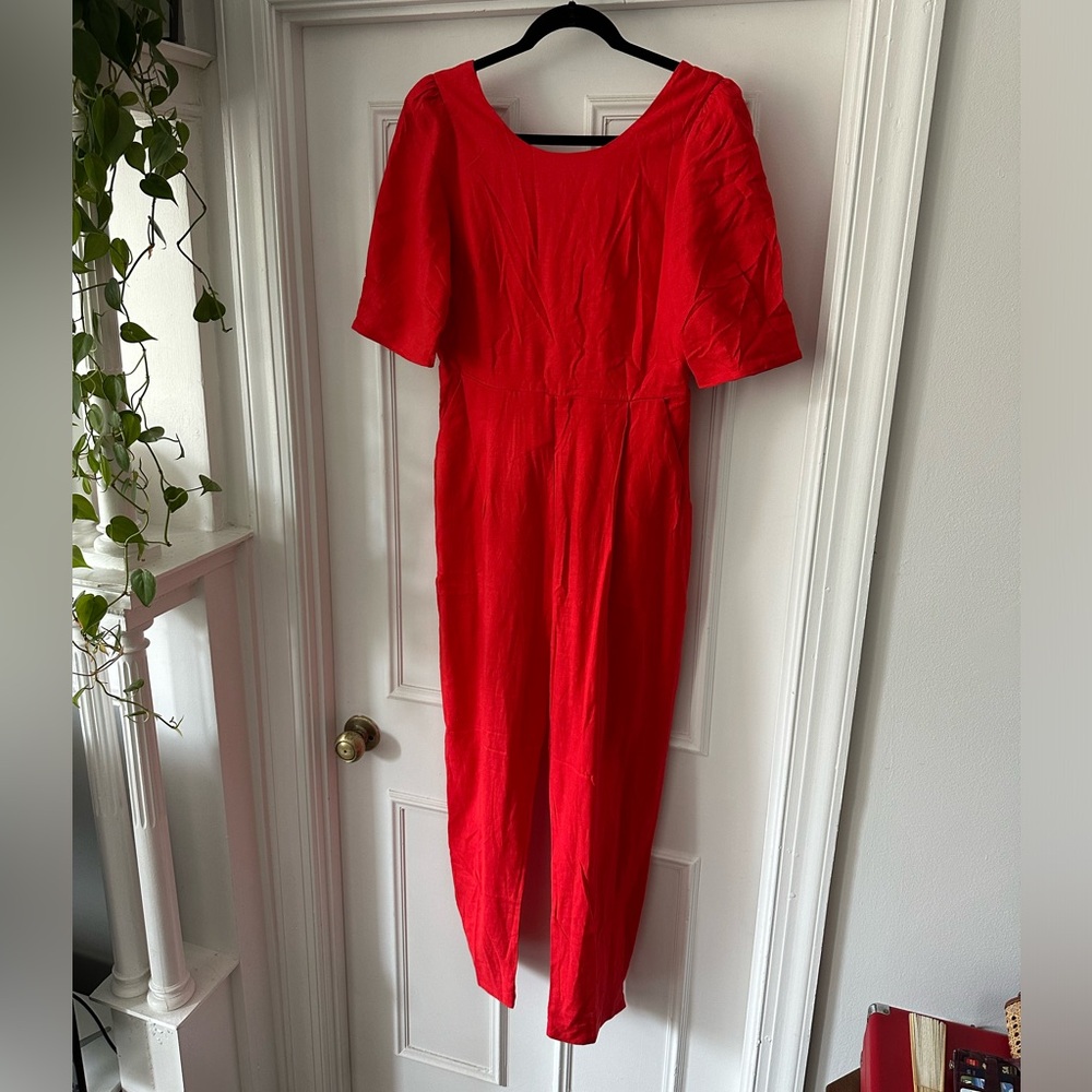 Farm rio red linen backless jumpsuit NWT